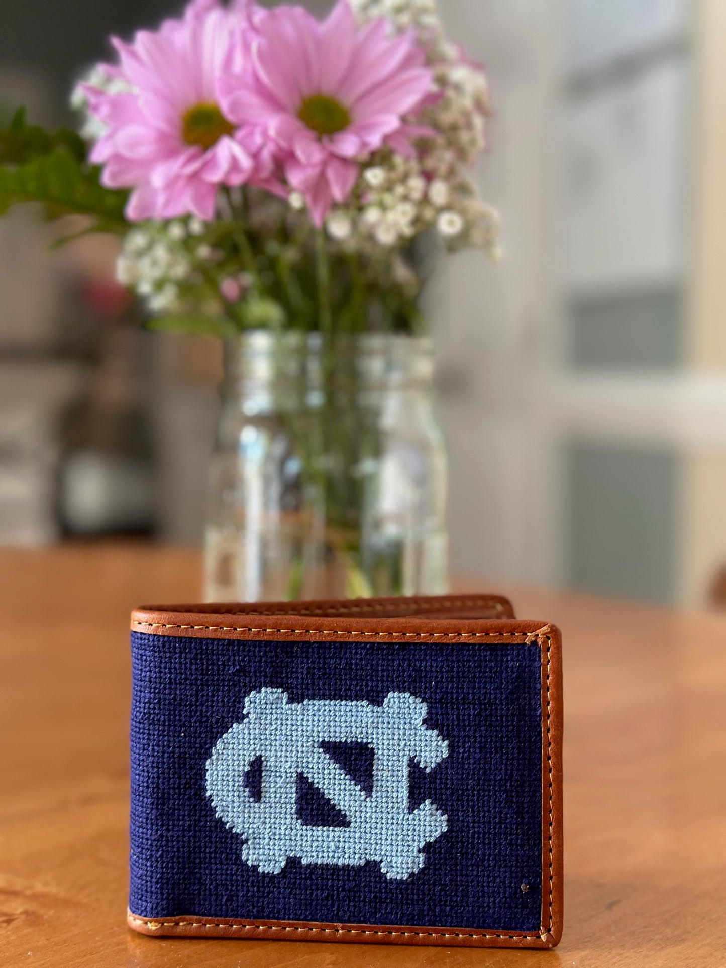 North Carolina Tar Heels Navy Needlepoint Wallet by Smathers and Branson