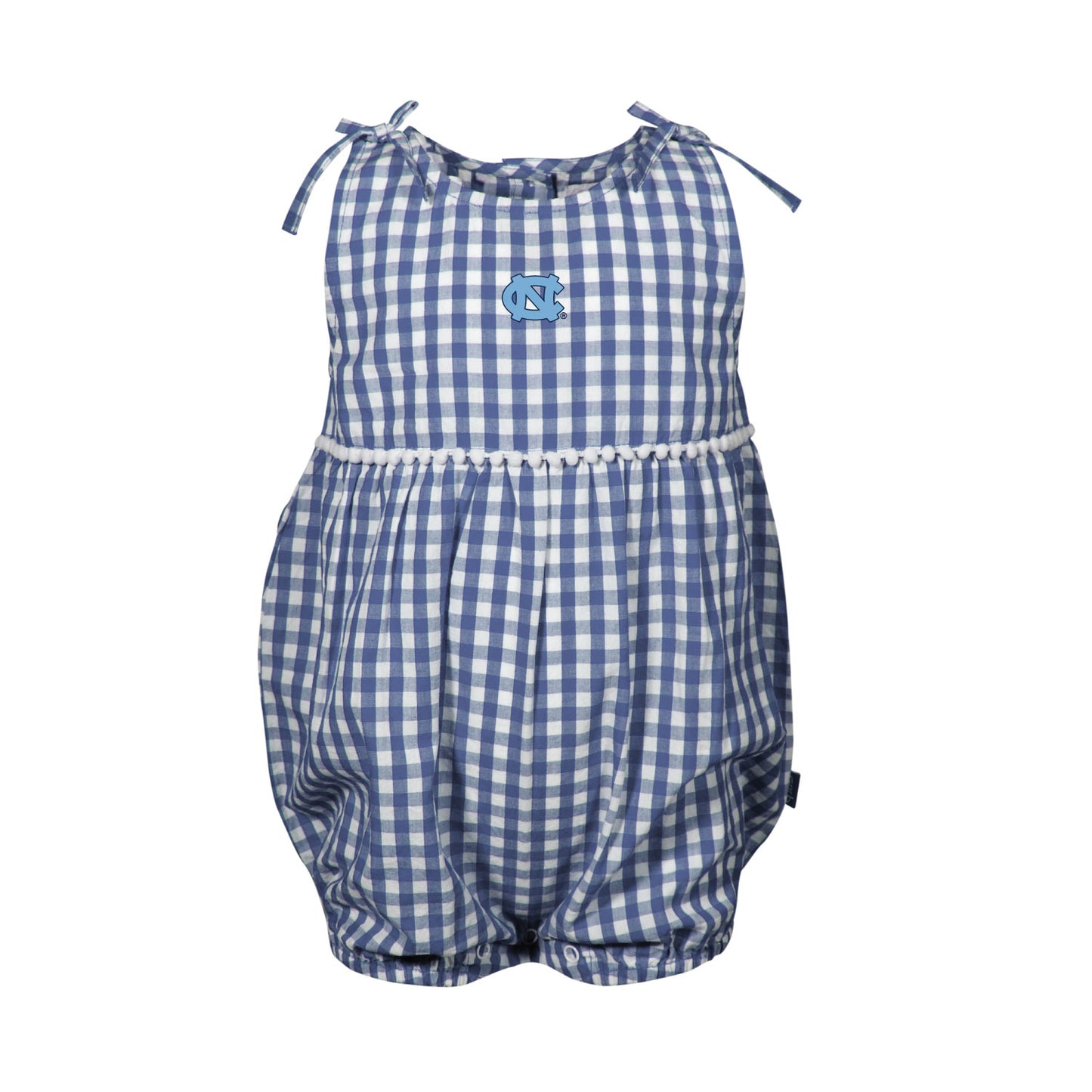 North Carolina Tar Heels Baby Onesie with Gingham Blue Pattern and UNC Logo