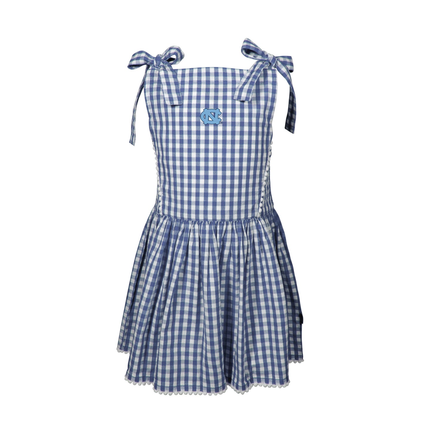North Carolina Tar Heels Toddler Dress with Gingham Blue Pattern and UNC Logo