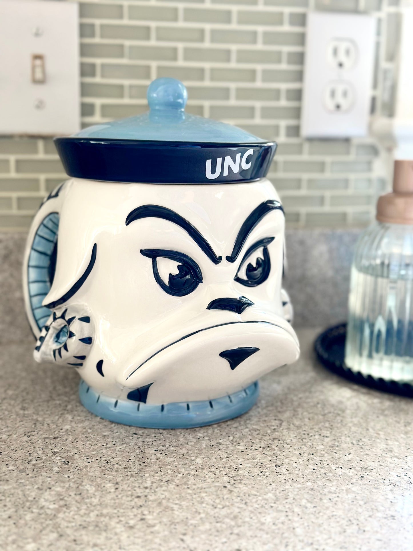 North Carolina Tar Heels Mascot Rameses Ceramic Cookie Jar with Lid