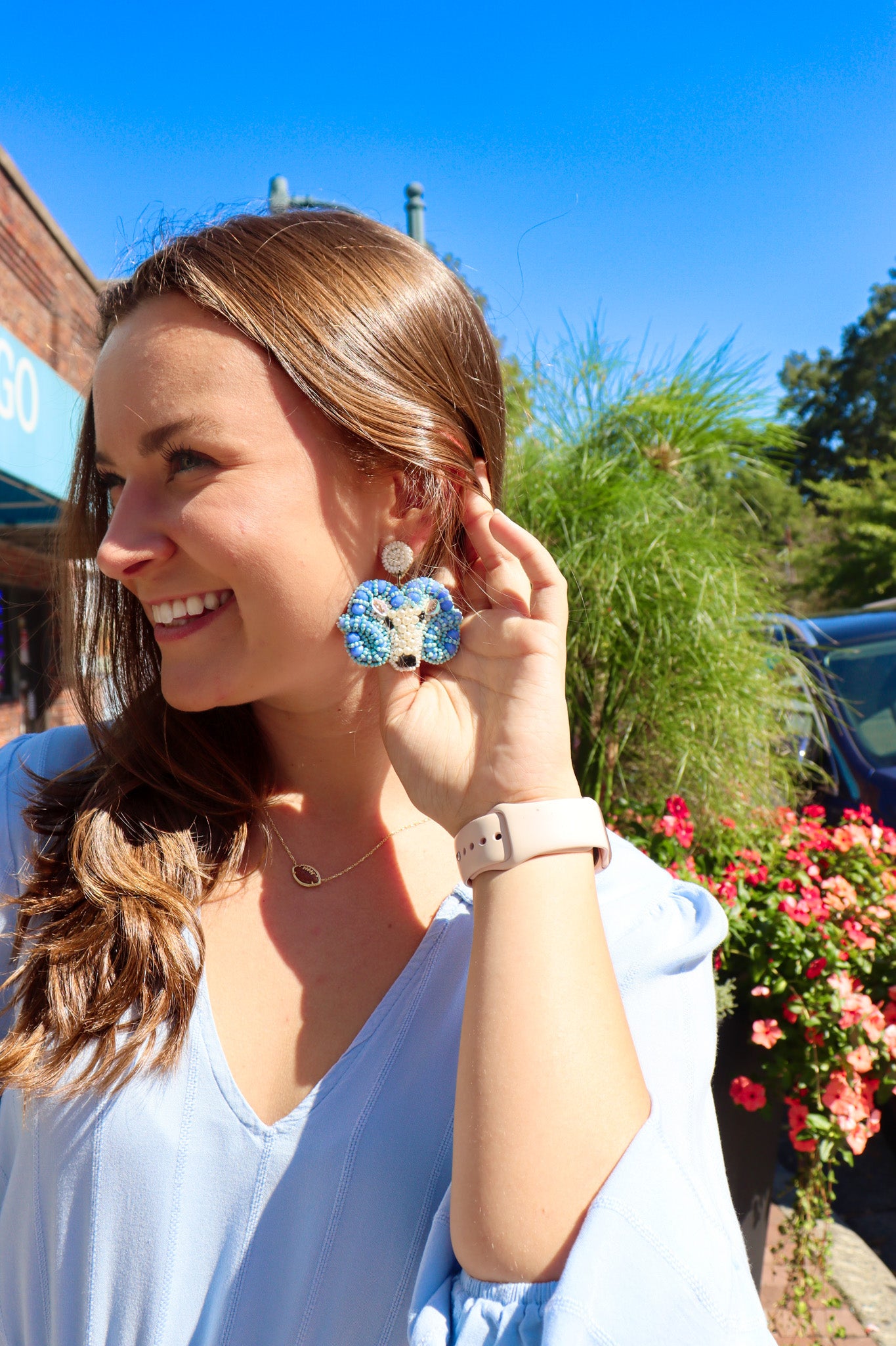 Carolina Blue Beaded Ram Earrings by Allie Beads