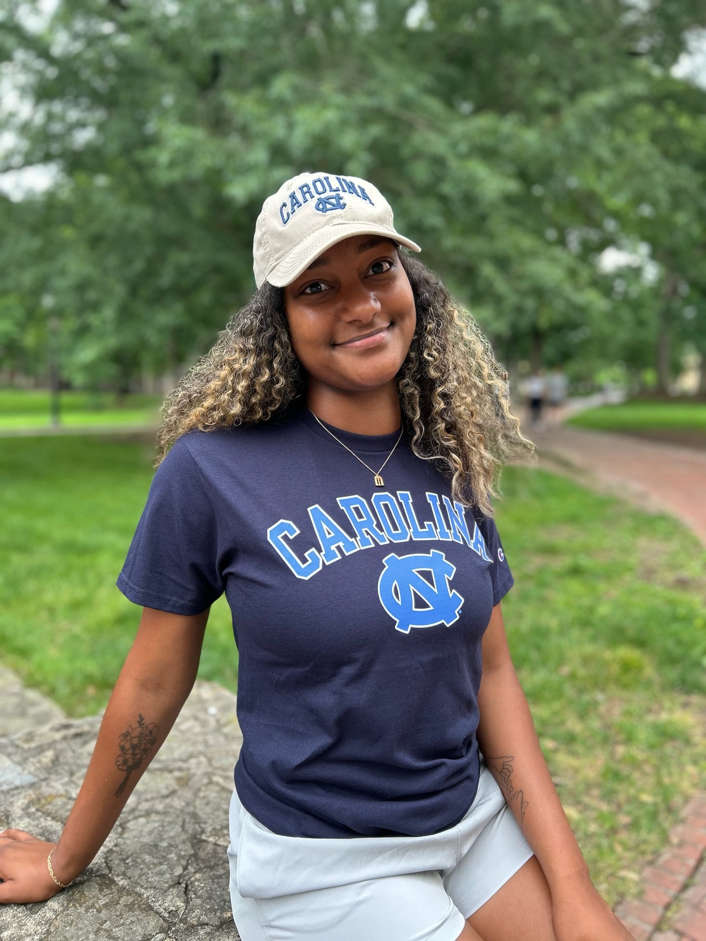 UNC Hat in Khaki with Embroidered Main Event Carolina Tar Heels Logo