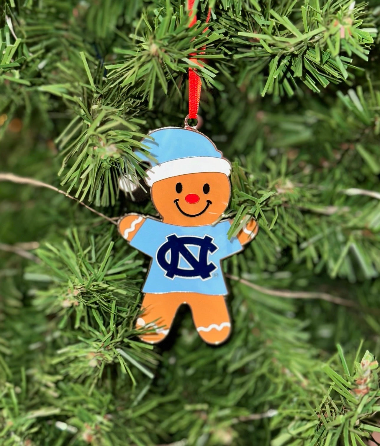 North Carolina Tar Heels Christmas Ornament Metal Gingerbread Man