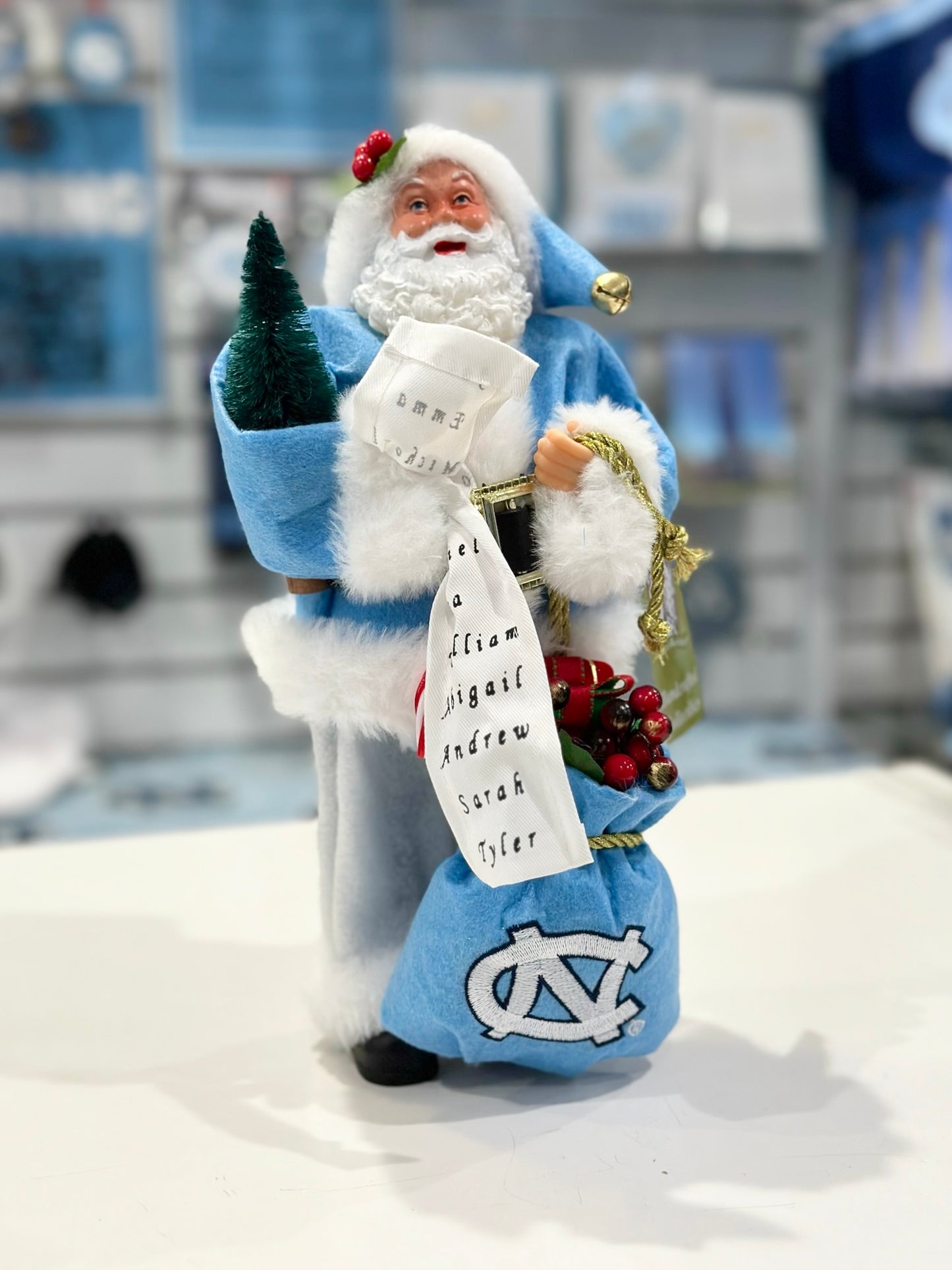 North Carolina Tar Heels Santa Figure with Nice List 12" Tall