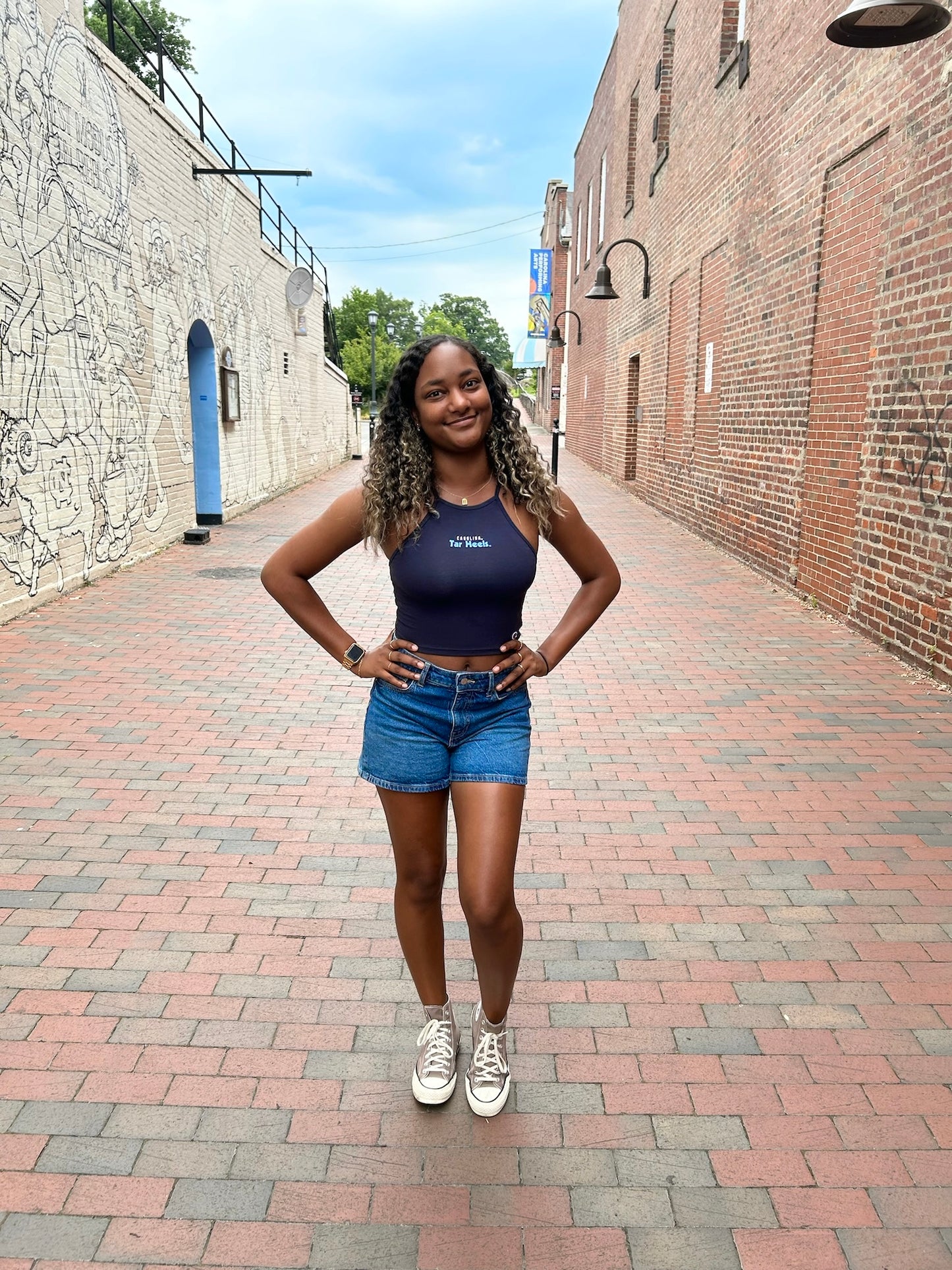 North Carolina Tar Heels Cropped Halter Tank Top in Navy - LIMITED EDITION