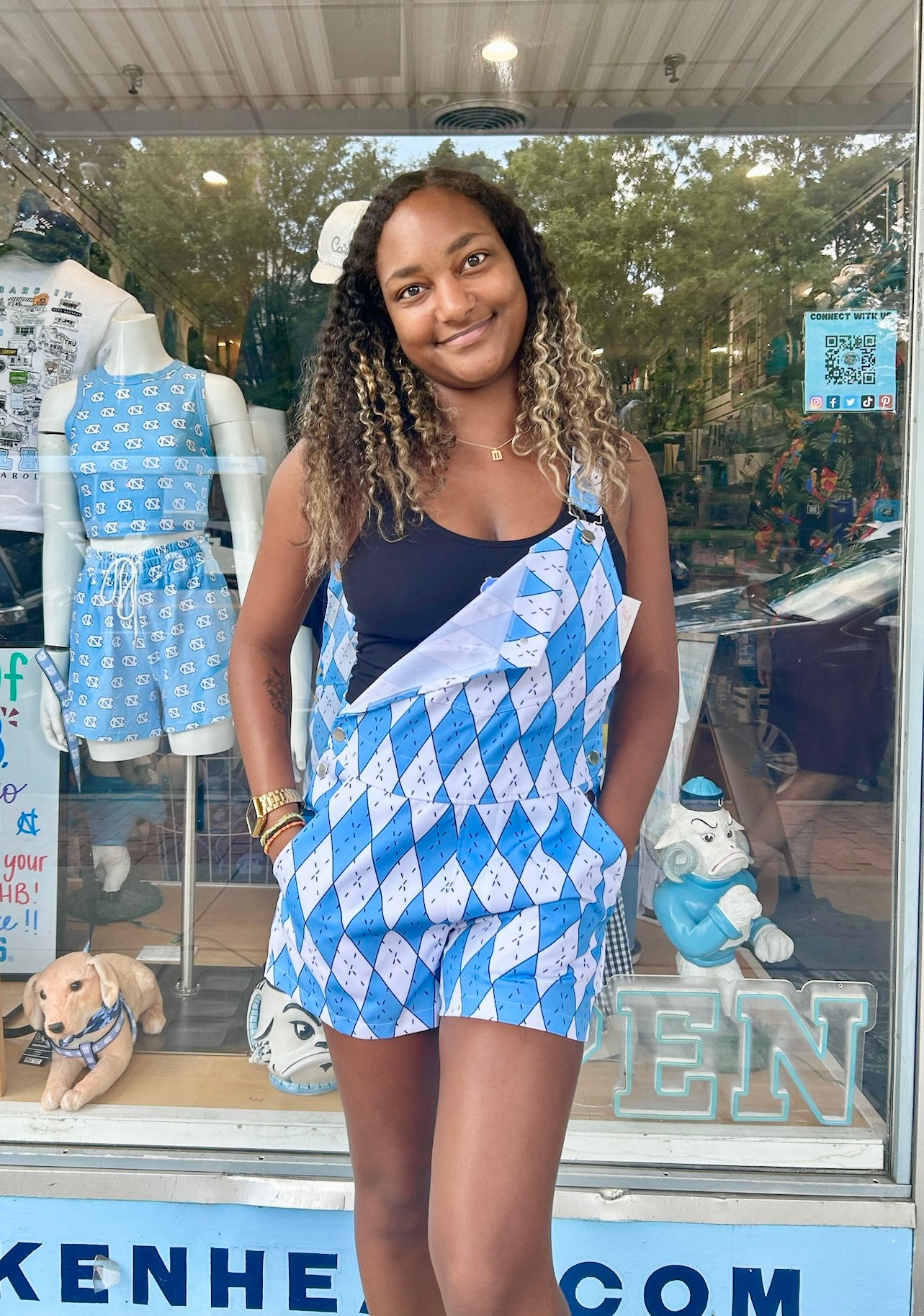 Carolina Blue and White ARGYLE Overalls with Shorts