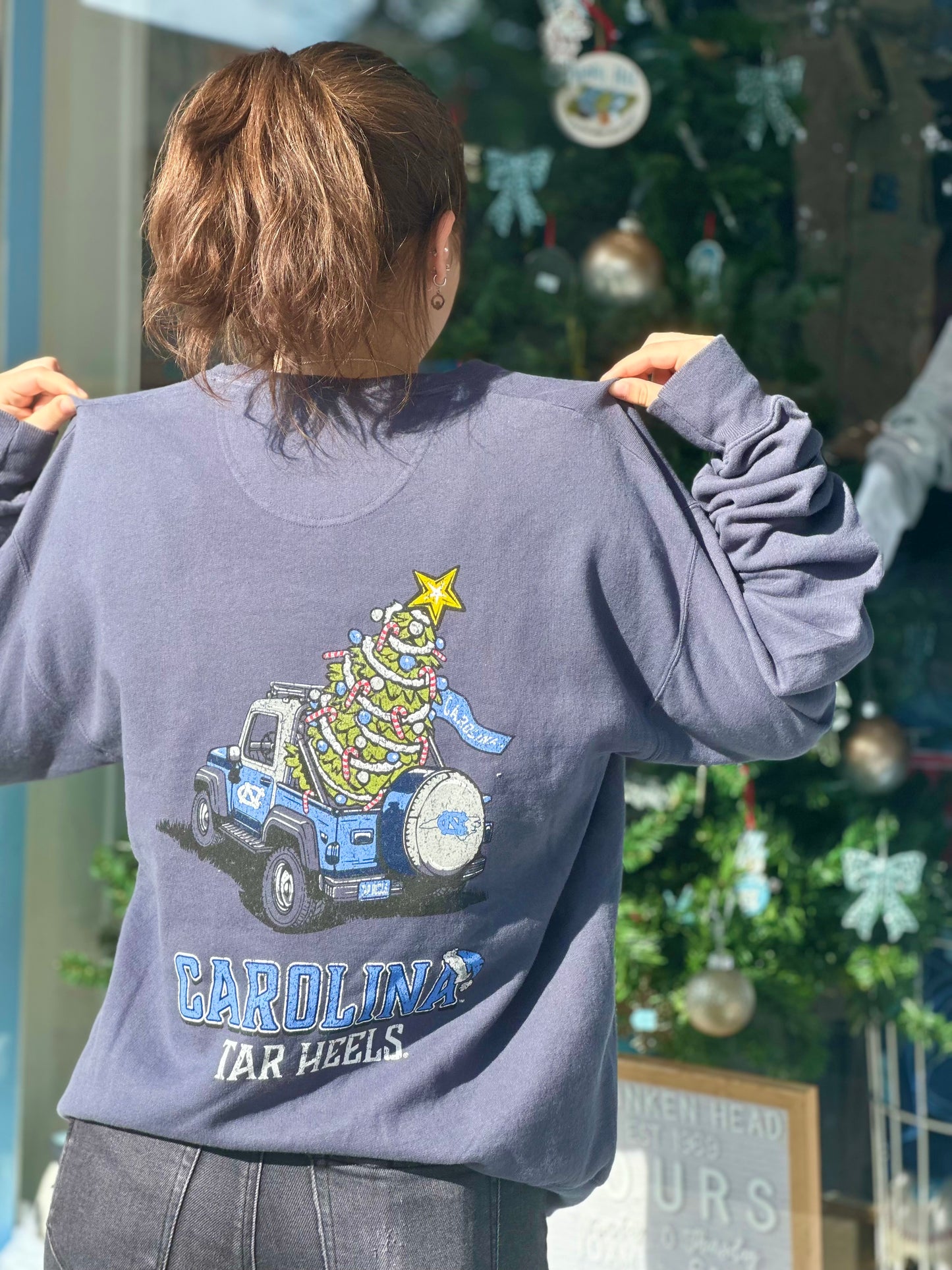 Carolina Tar Heels Christmas Jeep Crewneck Sweatshirt