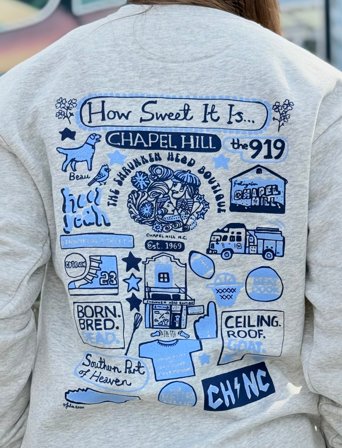 Chapel Hill North Carolina Julia Gash Adult Crewneck Sweatshirt