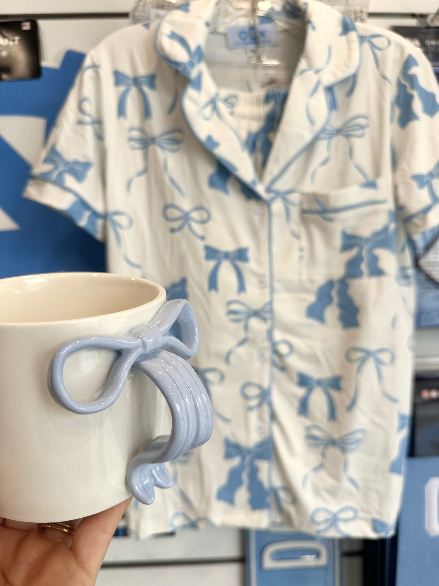 Carolina Blue and White Bow Ceramic Coffee Mug 15 oz