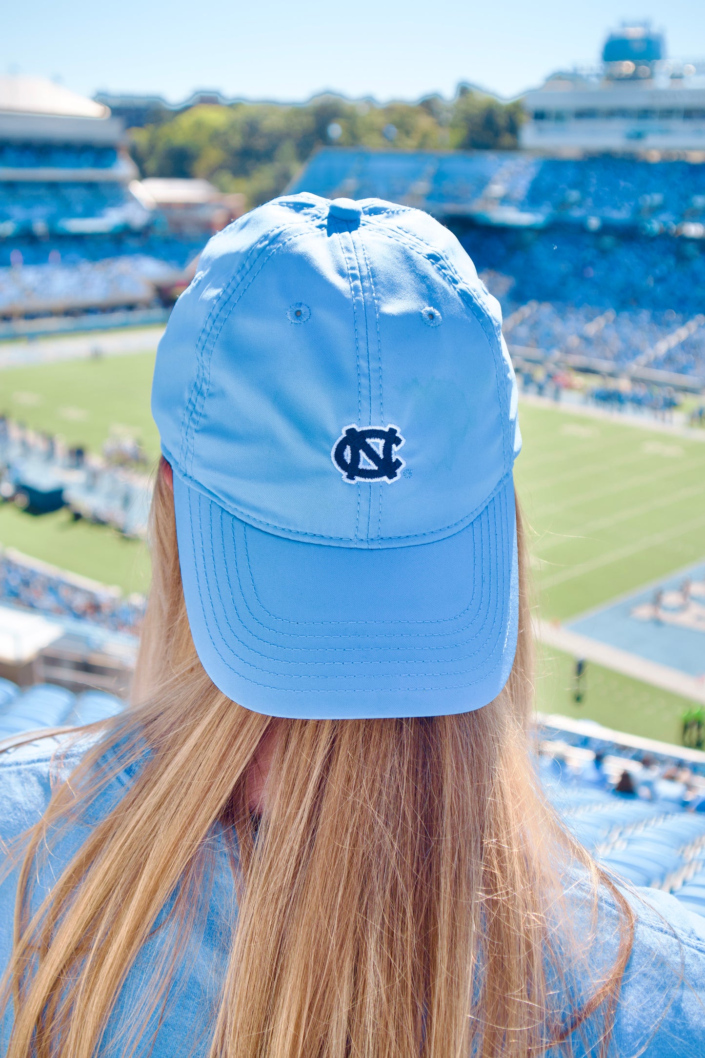 UNC Logo Dry Fit Hat in Carolina Blue with Mini NC Interlock