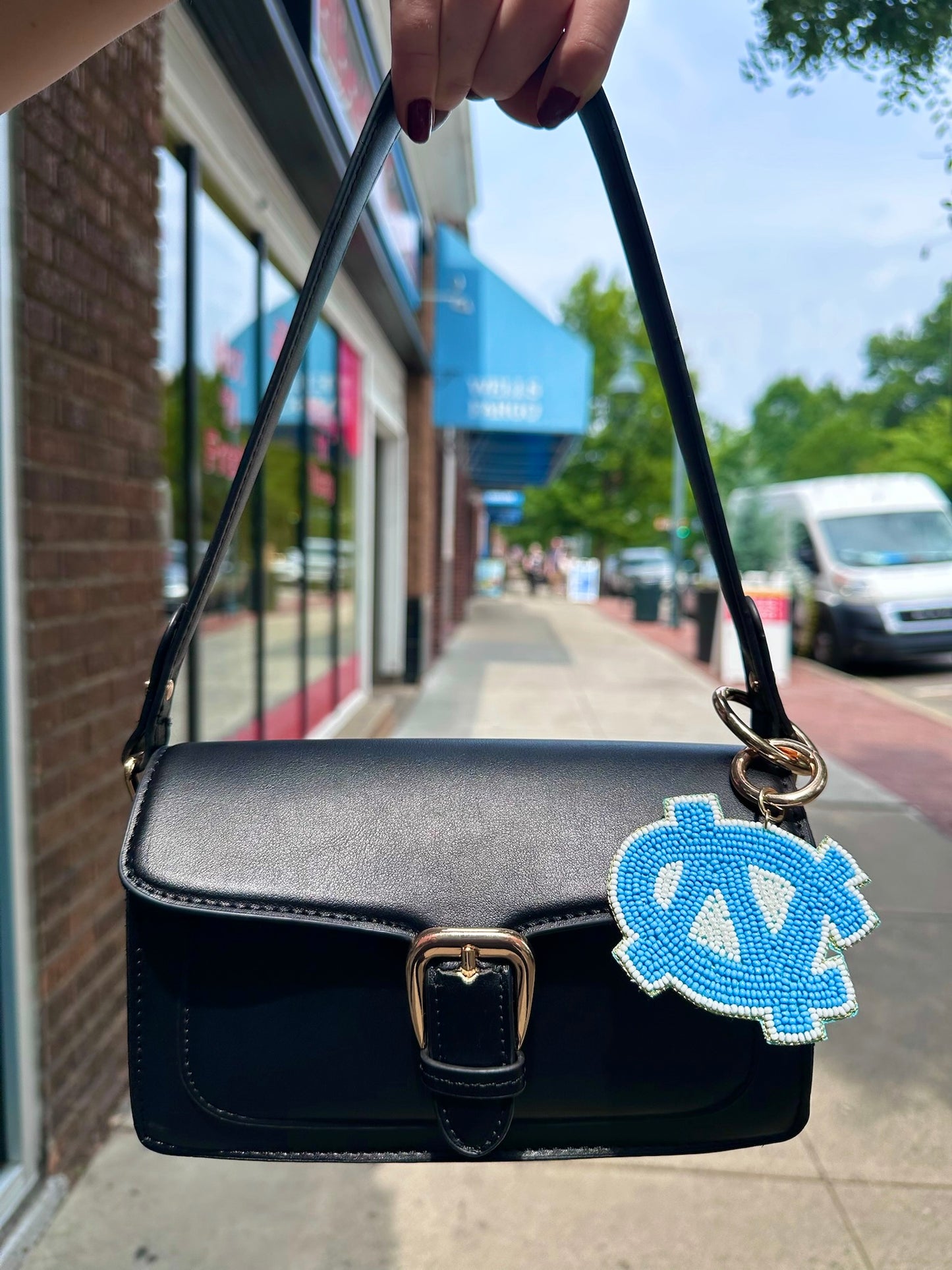 UNC Beaded Logo Bag Charm - Detail View - Desden