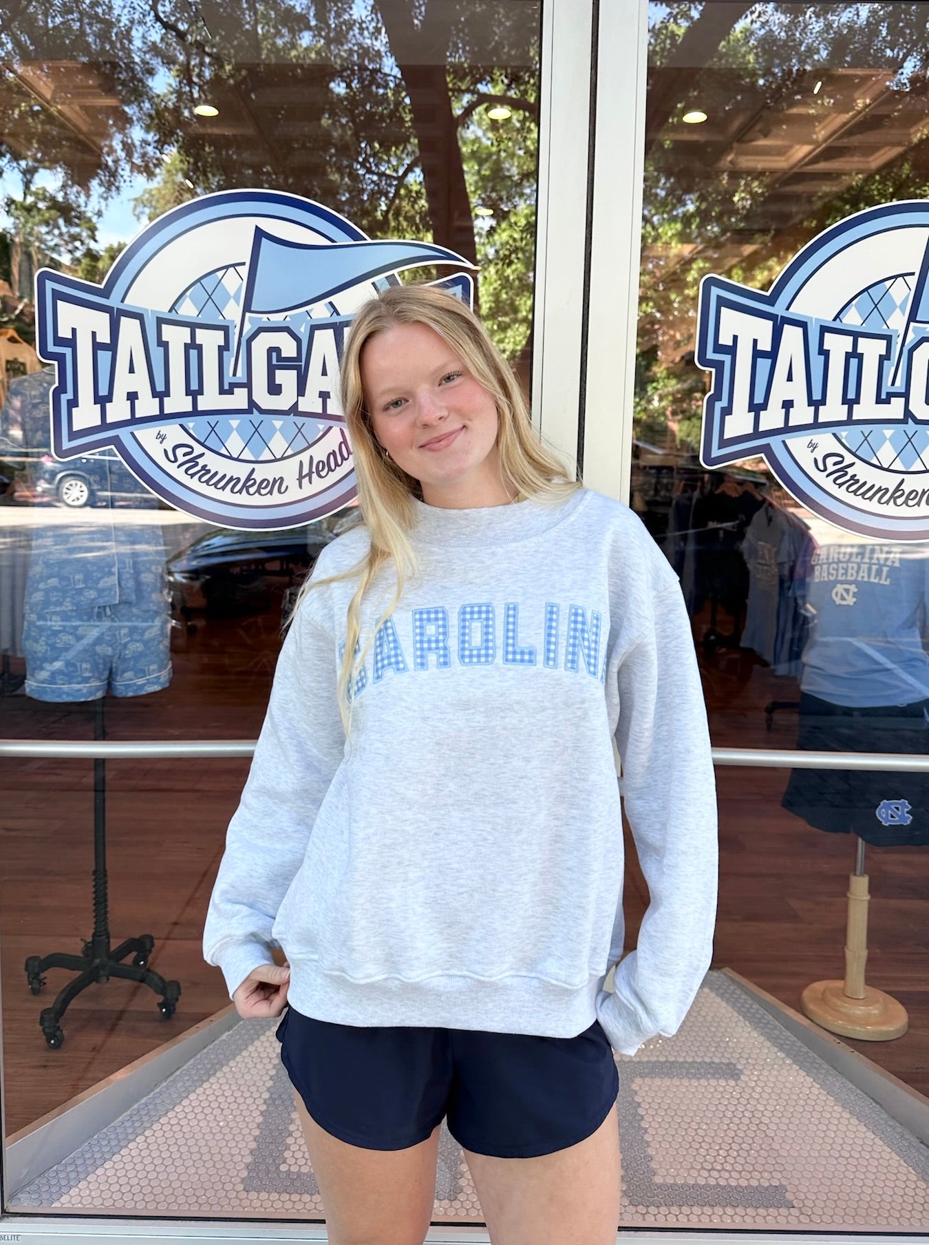 Carolina Tar Heels Gingham and Ash Mock Neck Sweatshirt