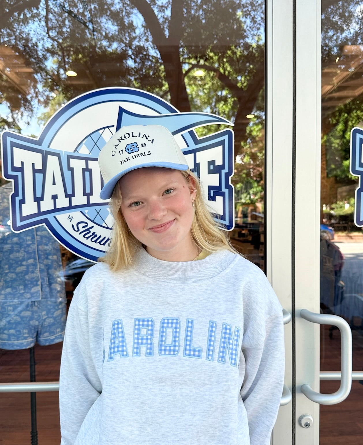 Carolina Tar Heels Gingham and Ash Mock Neck Sweatshirt