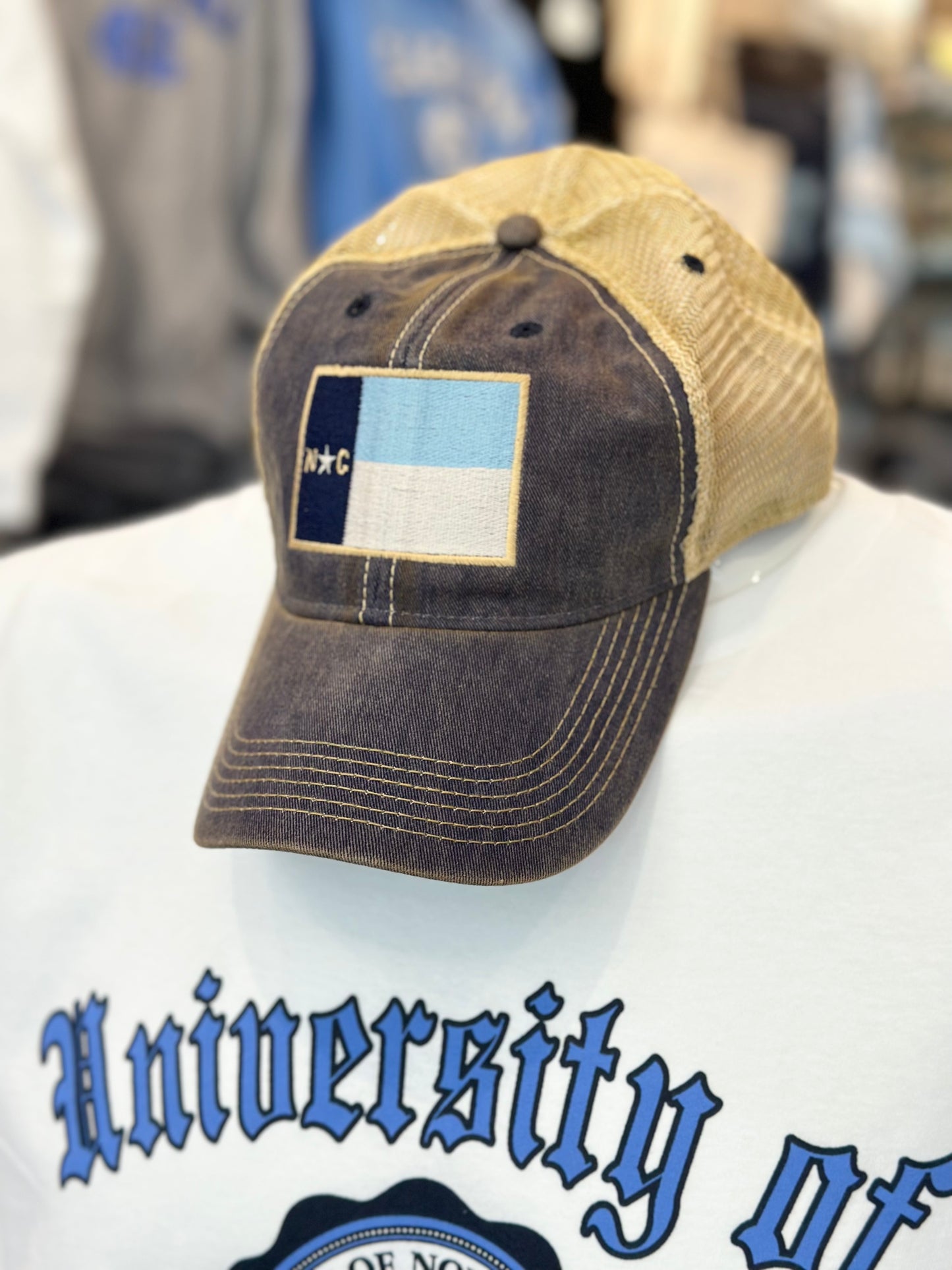 UNC Tar Heels Carolina Blue Vintage North Carolina State Flag Trucker Hat