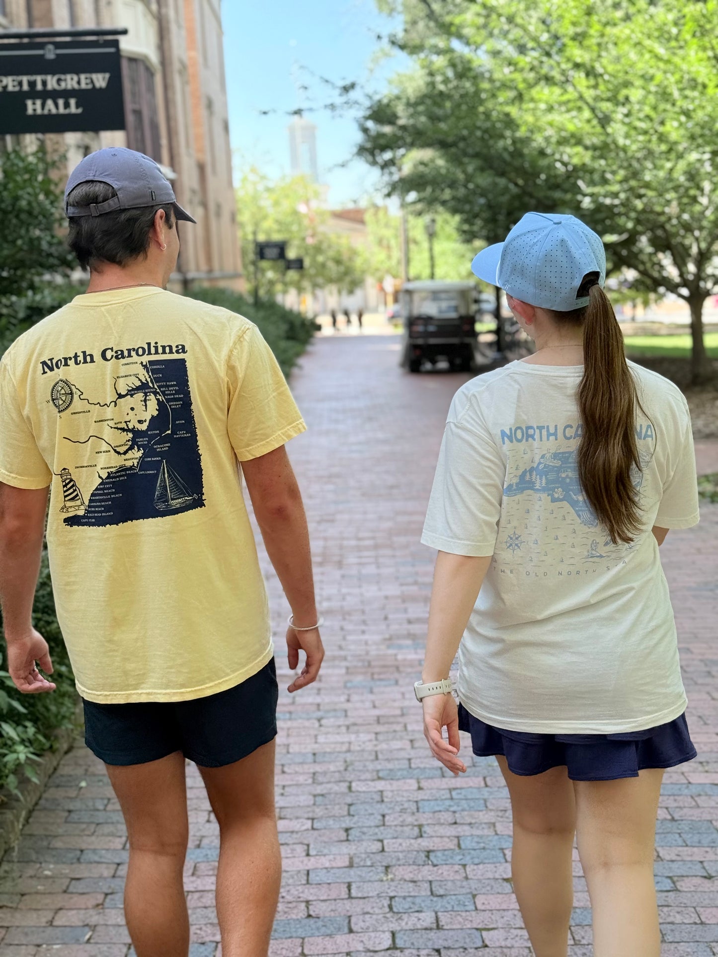 North Carolina State Coastal T-Shirt With Pocket in Butter Yellow - Detail View - Shrunken Head