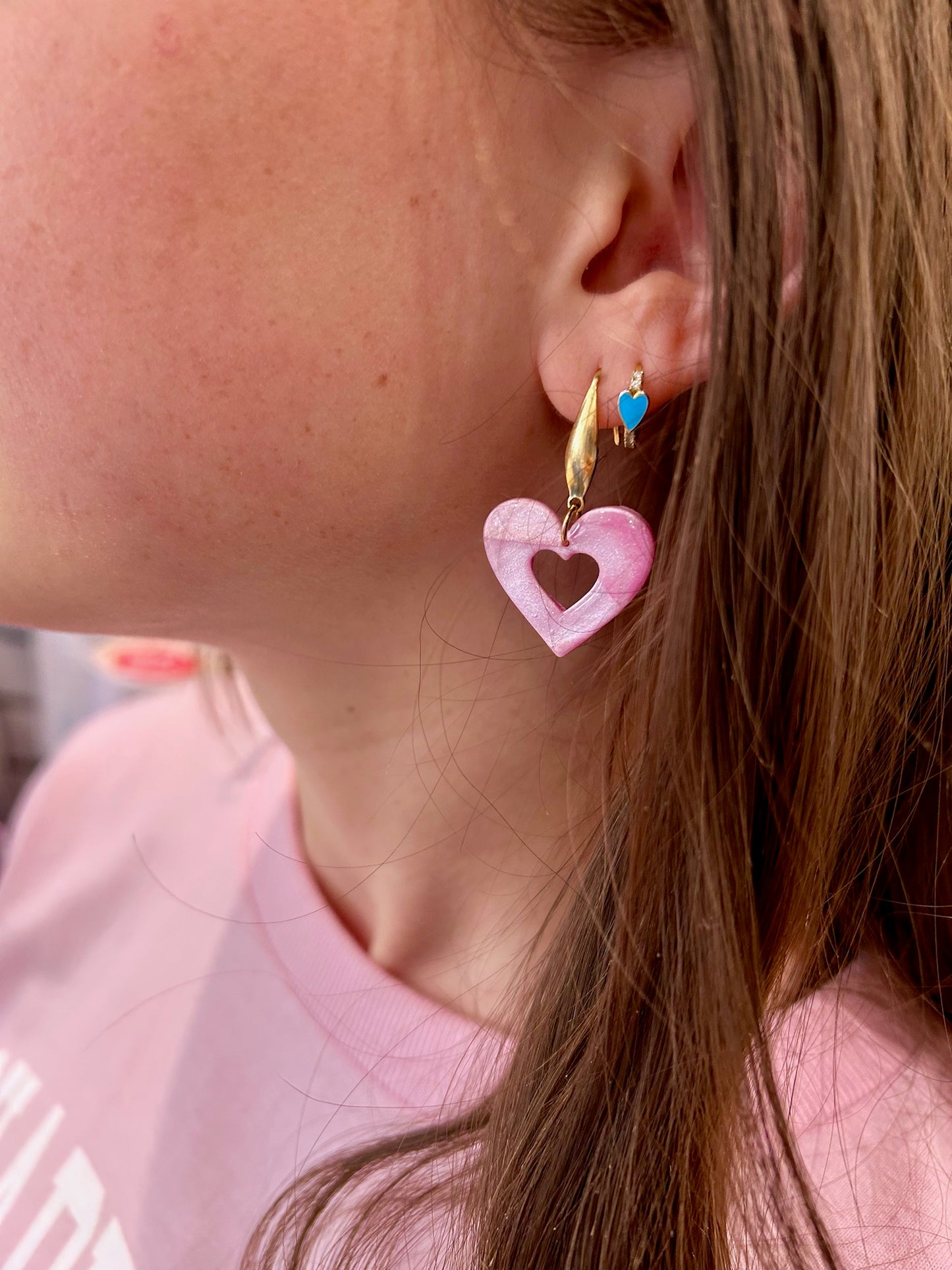 Pink Heart Dangle Earrings
