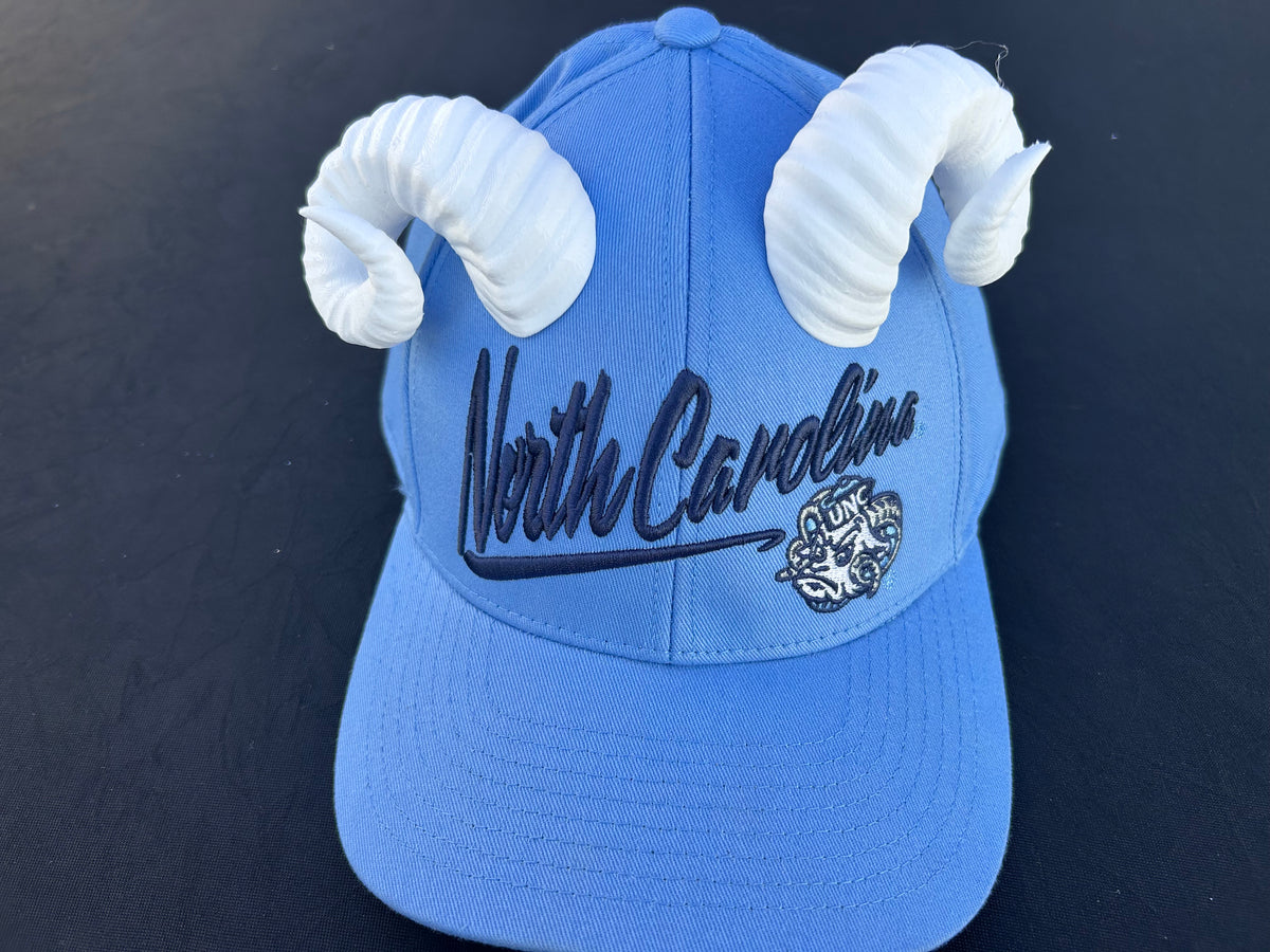 White Ram Horns Hat Accessory for North Carolina Game Day - Main View - Mystery Mutt Design