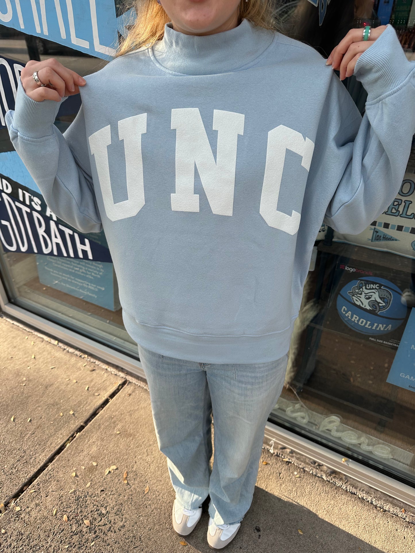 UNC Letters Mock Neck Sweatshirt by League in Carolina Blue