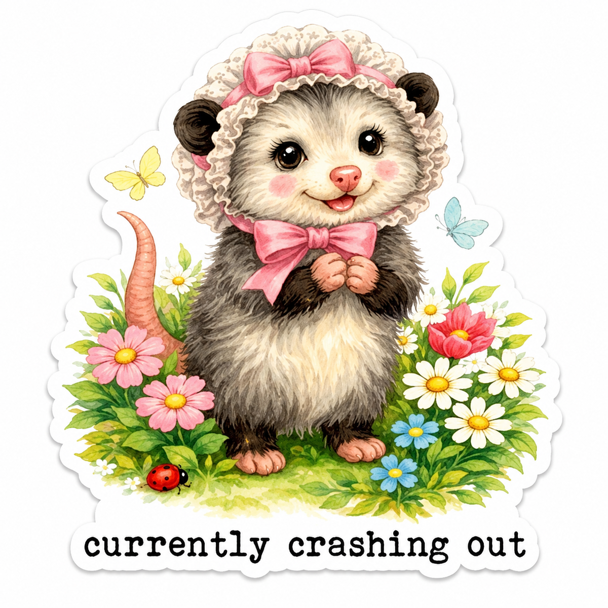Crashing Out Possum Sticker Decal - Main View - Mugsby