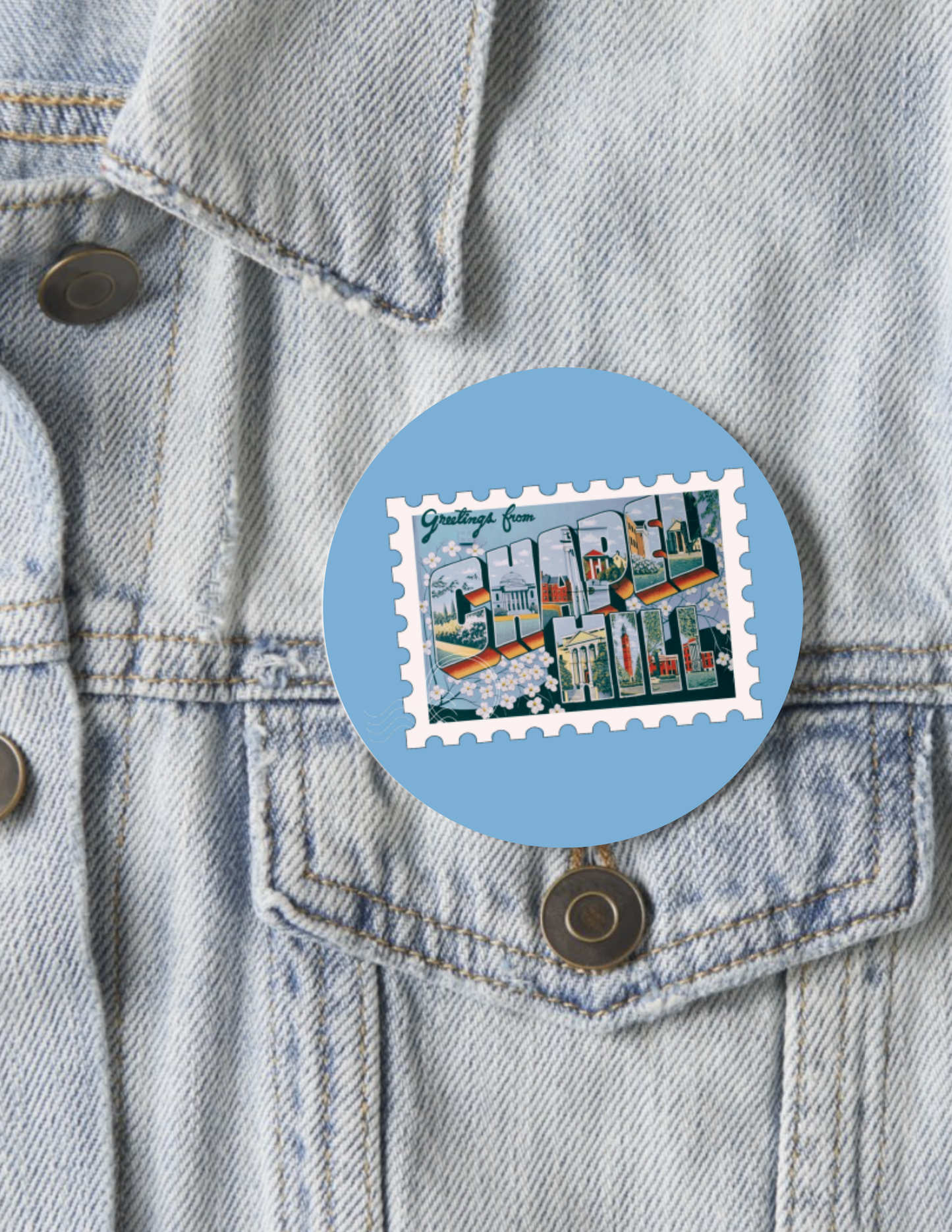 Chapel Hill Stamp Button Pin 2.25"