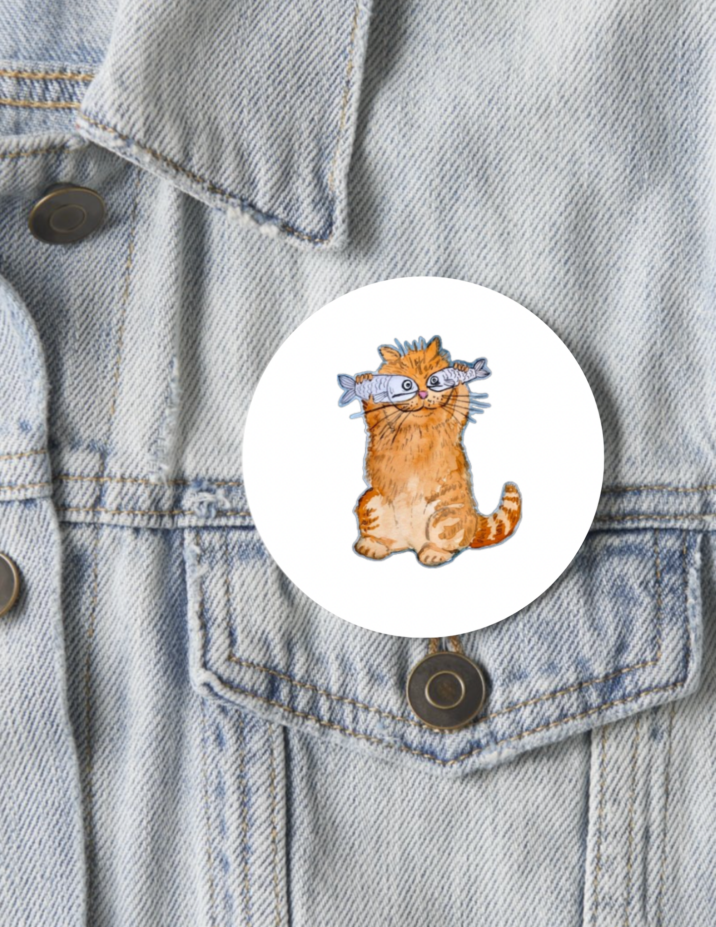 Orange Cat Button Pin 2.25"