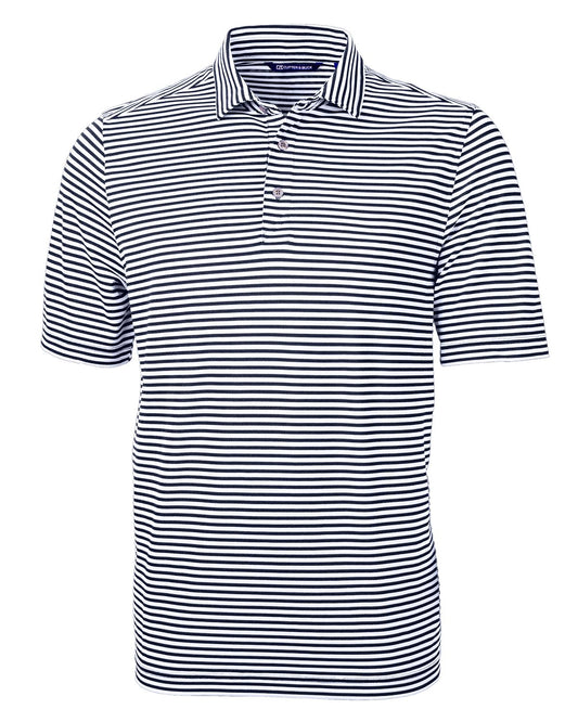 Navy Blue Striped Men's Polo Shirt Eco Recycled by Cutter and Buck