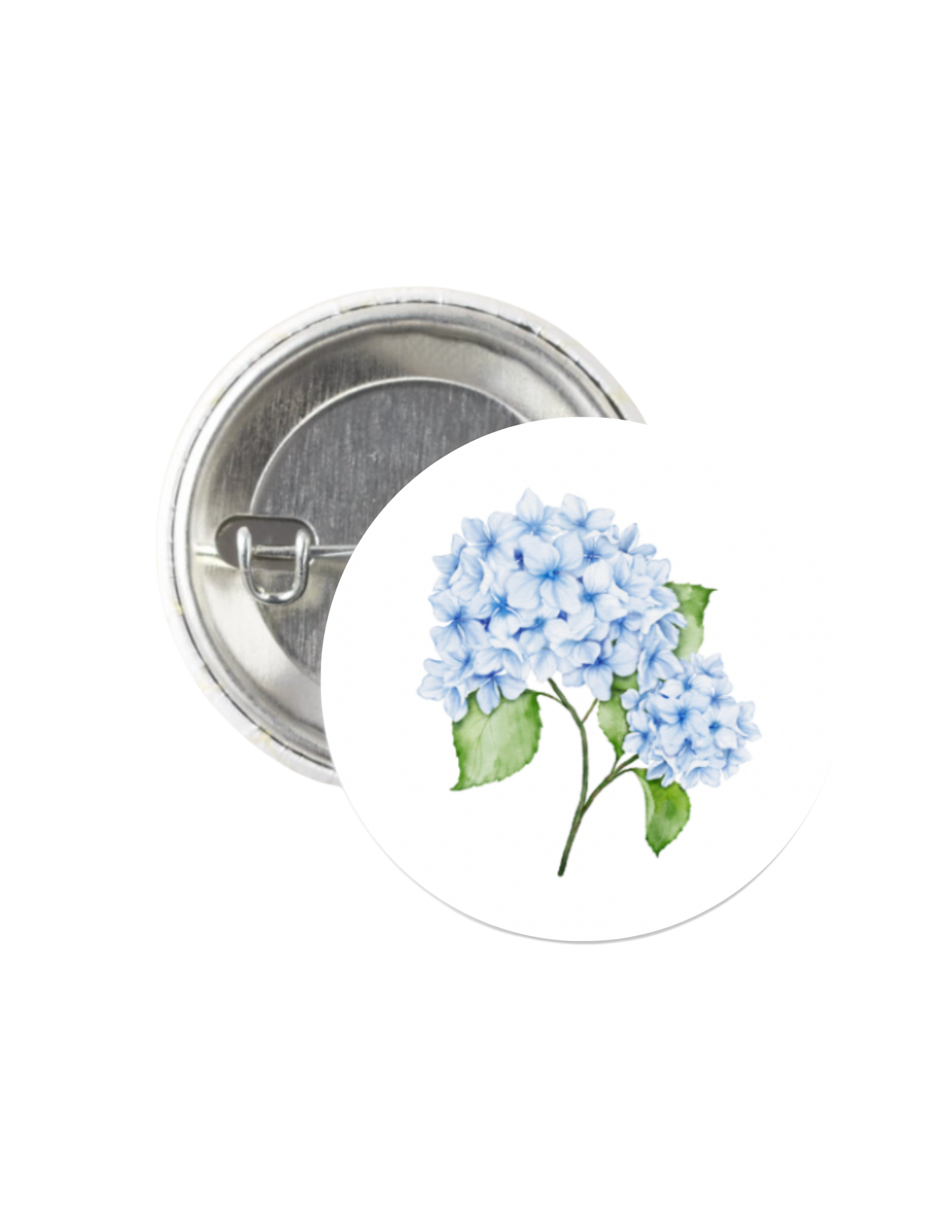 Blue Hydrangea Button Pin 1.25"