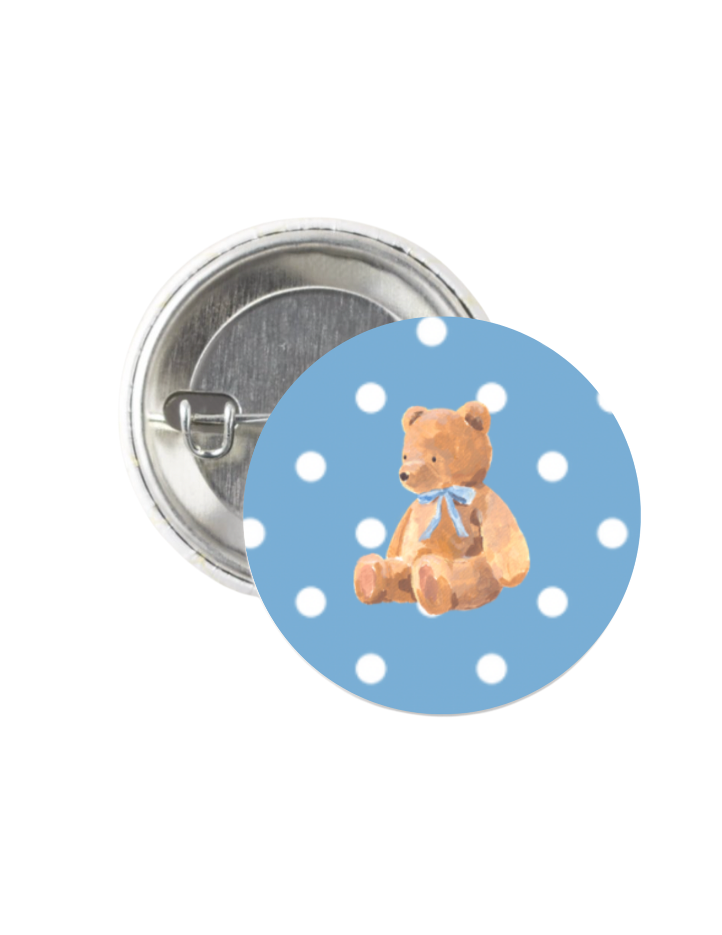 Polka Dot Teddy Bear Button Pin 1.25"