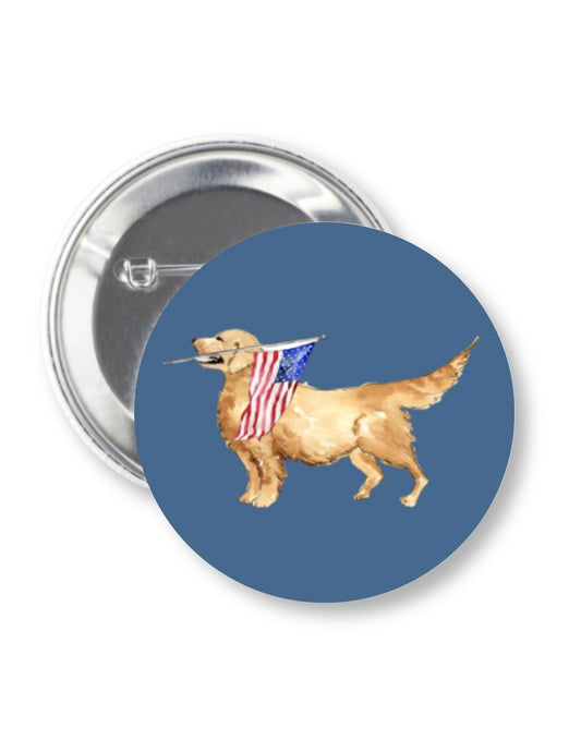 Golden Retriever Flag Button Pin 2.25"