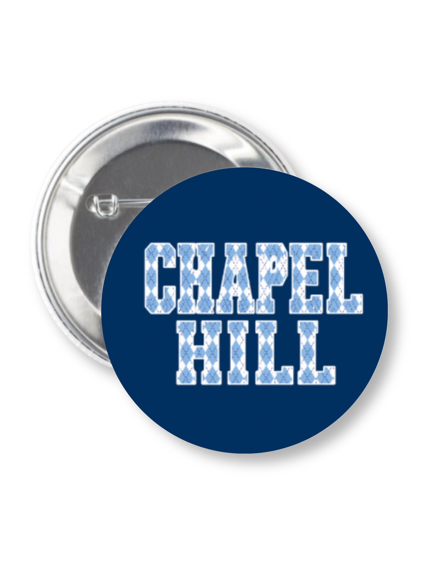 Chapel Hill Argyle Navy Button Pin 2.25