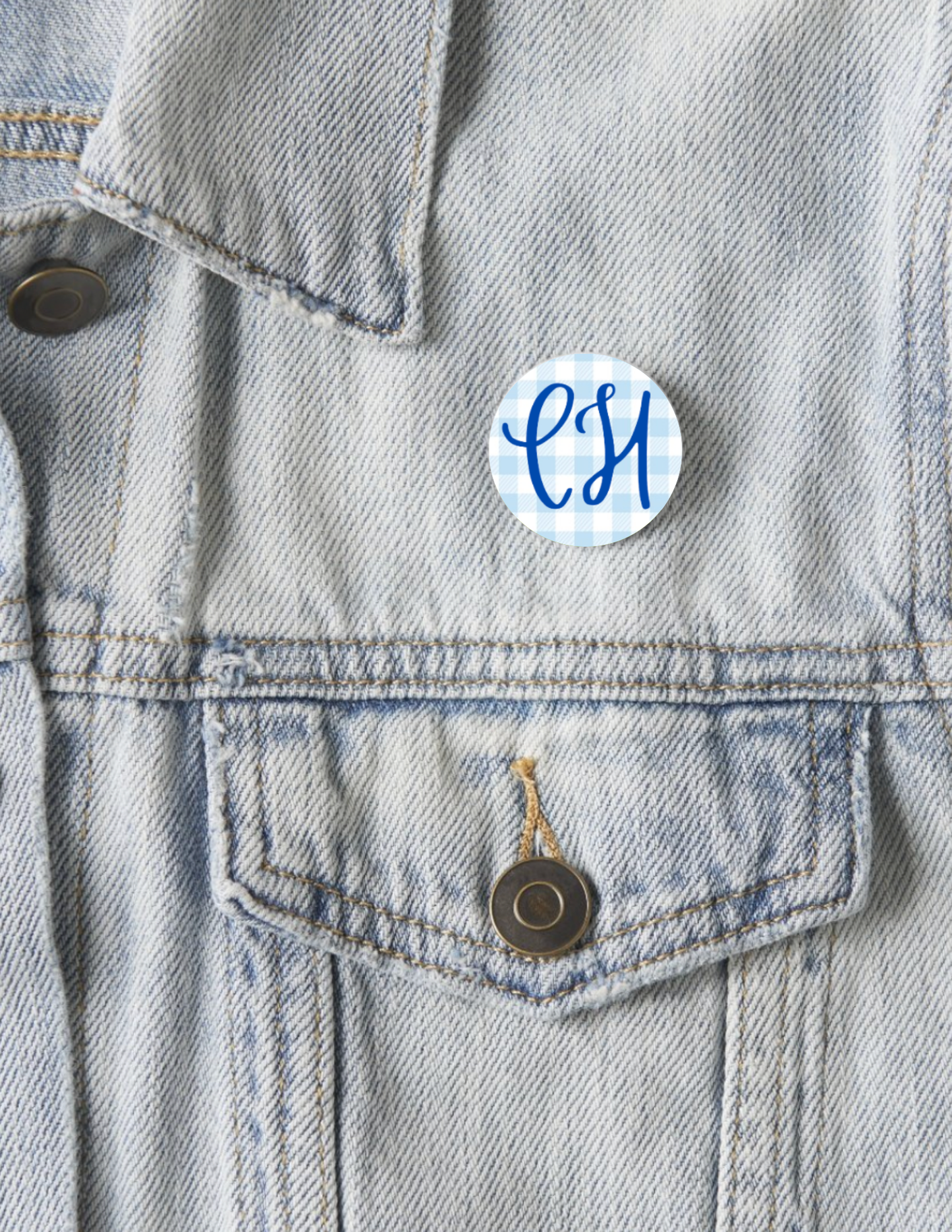 Gingham Chapel Hill Button Pin 1.25"