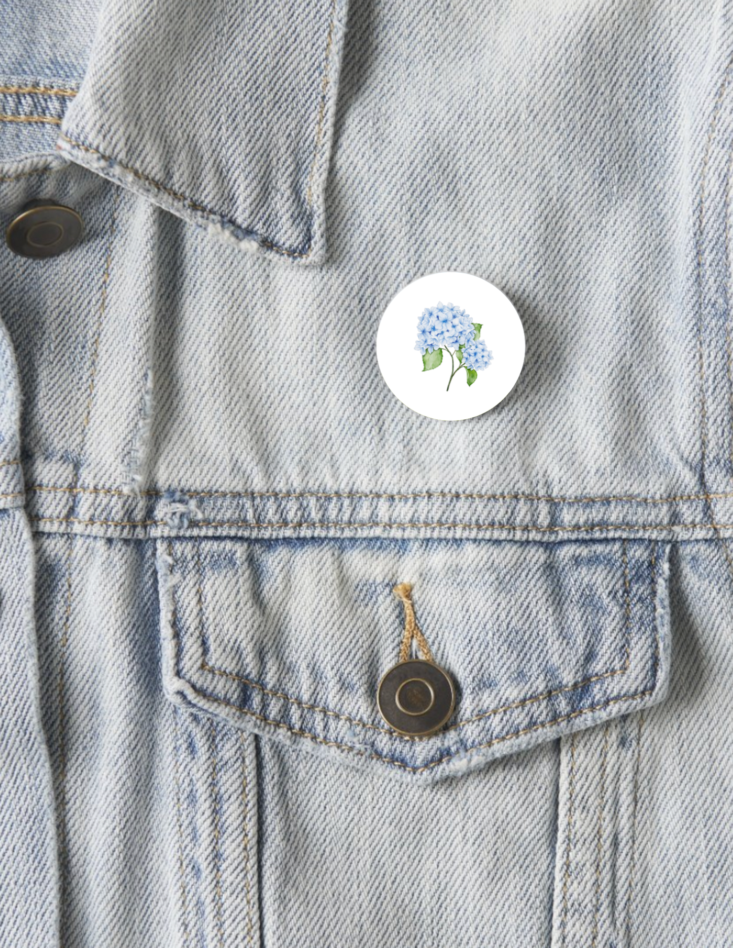 Blue Hydrangea Button Pin 1.25"