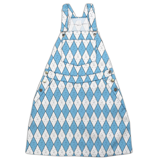 Carolina Blue and White Argyle Overalls with Skirt for Kid's