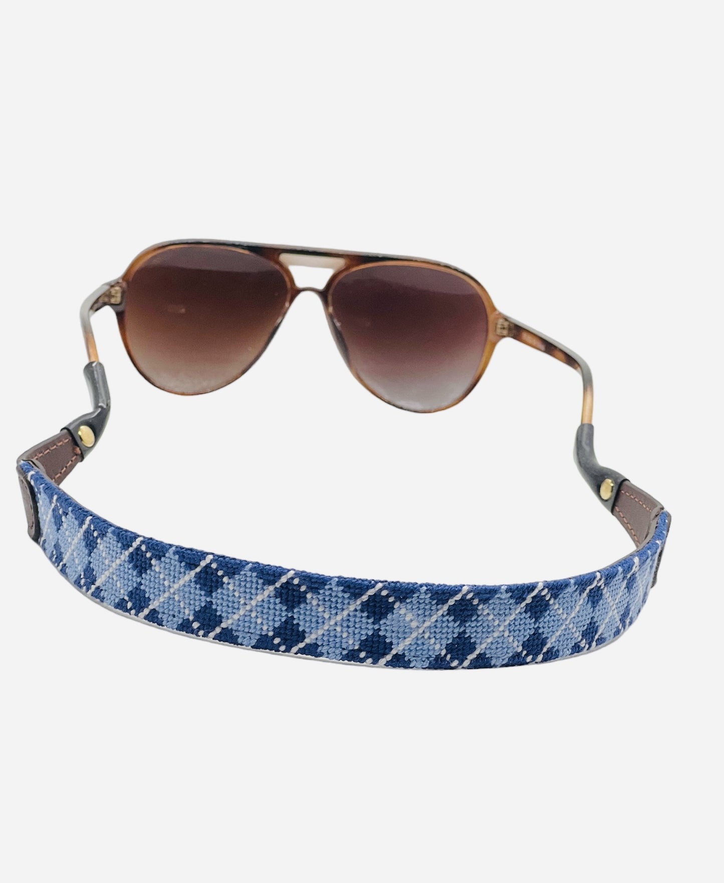 Carolina Blue and Navy Needlepoint Argyle Sunglasses Straps by Mimi and Co.