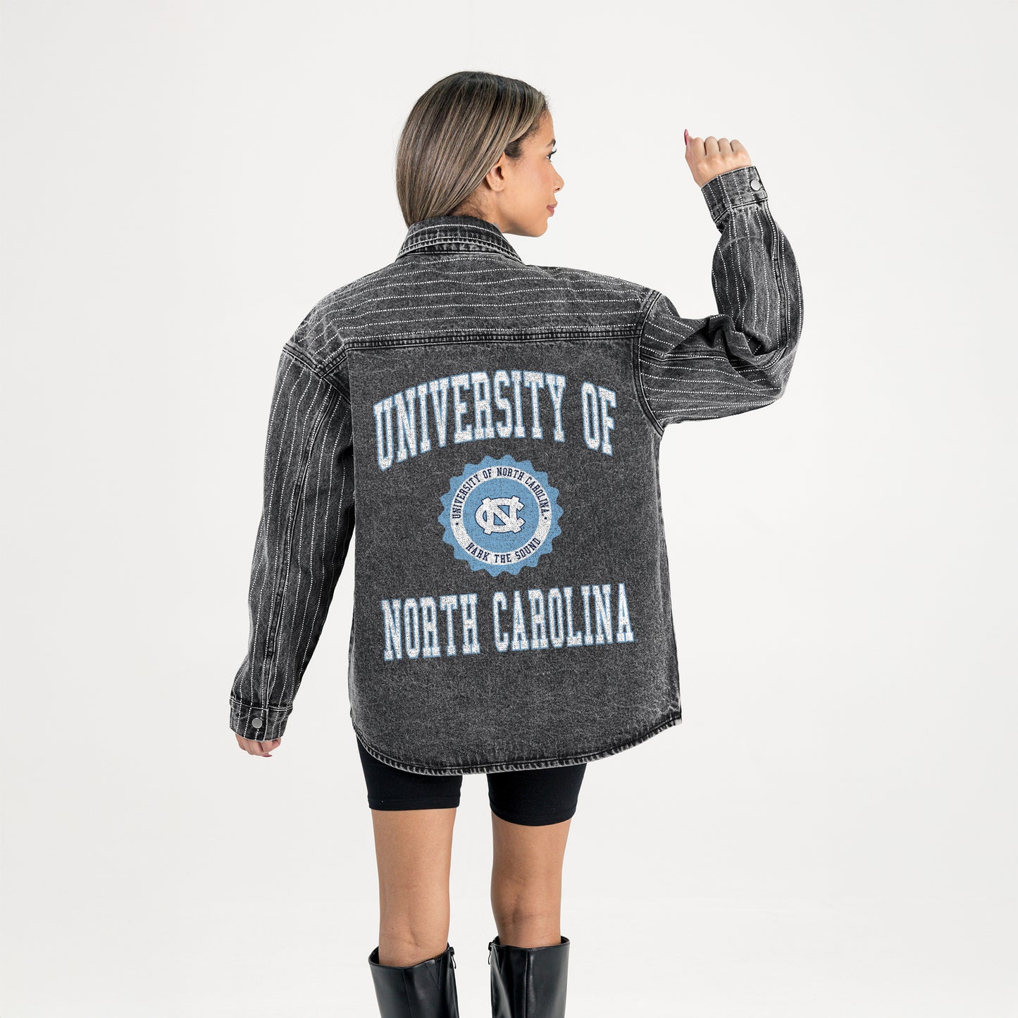 North Carolina Tar Heels Rhinestone Black Denim Overshirt