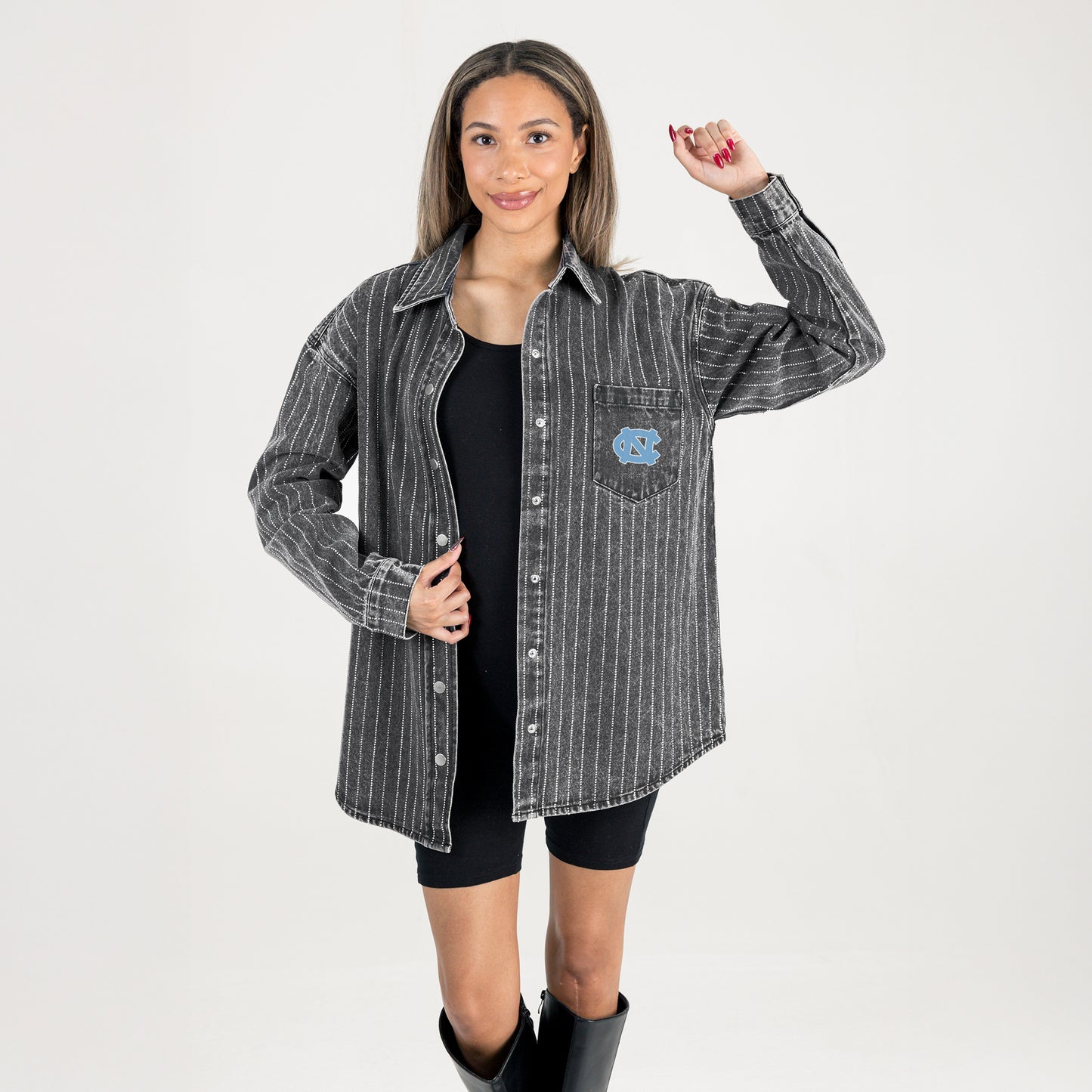 North Carolina Tar Heels Rhinestone Black Denim Overshirt