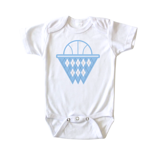 White and Carolina Blue Argyle Net Baby Onesie
