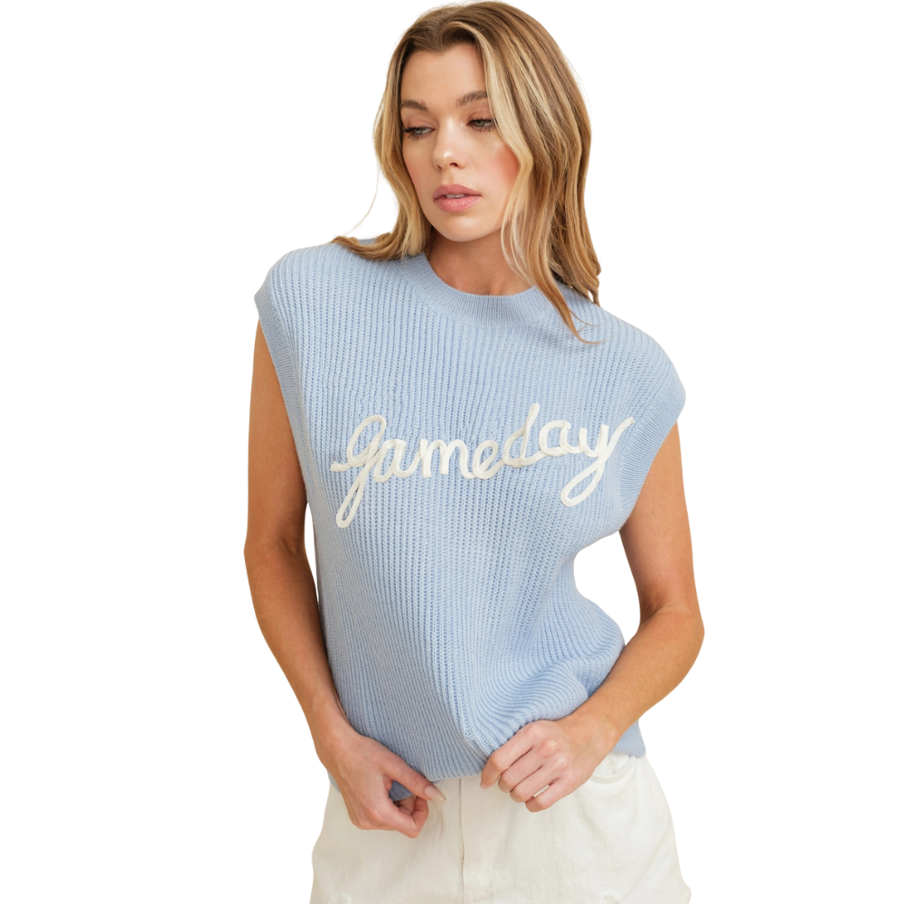 Carolina Blue Cursive Gameday Embroidered Sweater Vest