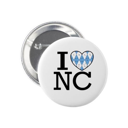 I Love NC Argyle Heart Button Pin