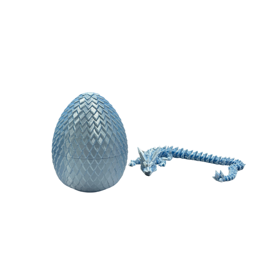 3D Printed Small Light Blue Dragon Egg and Dragon