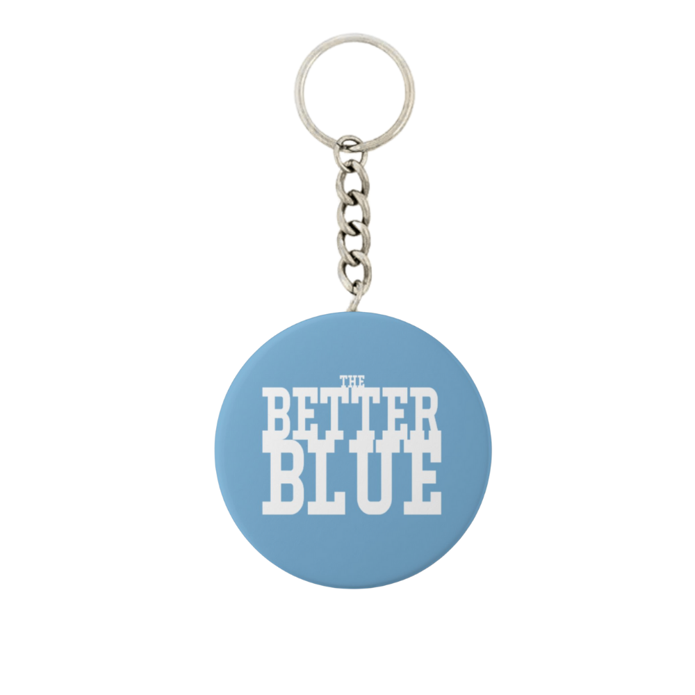 Better Blue Button Keychain 2.25"