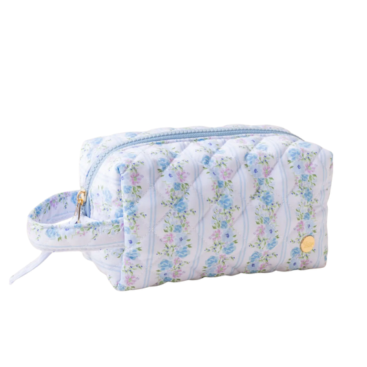Essentials Quilted Cosmetic Pouch-Petal Parade Blue