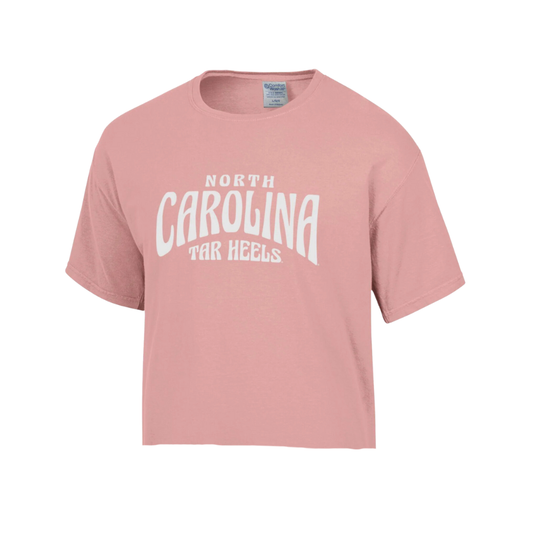 North Carolina Tar Heels Cotton Candy Pink Cropped T-Shirt by Comfort Wash