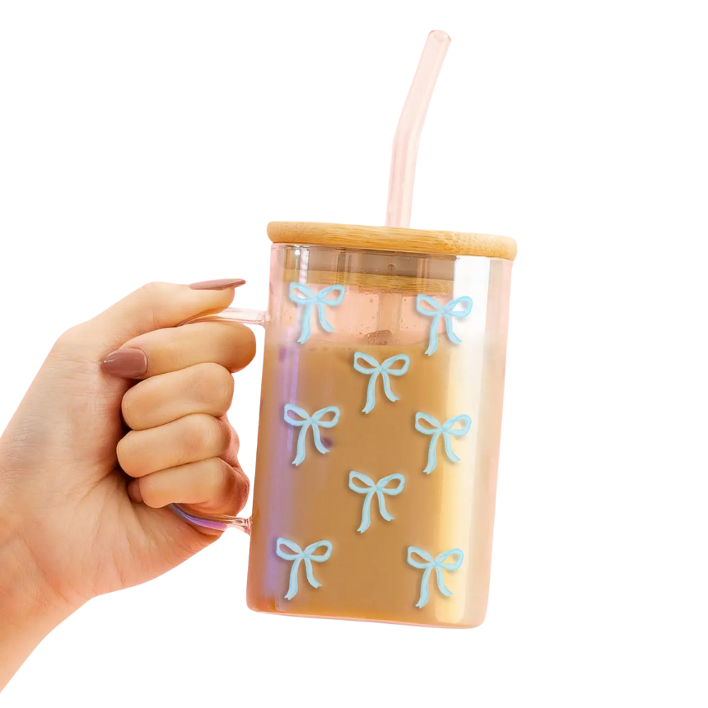 Square Glass Cup-Bows Blue