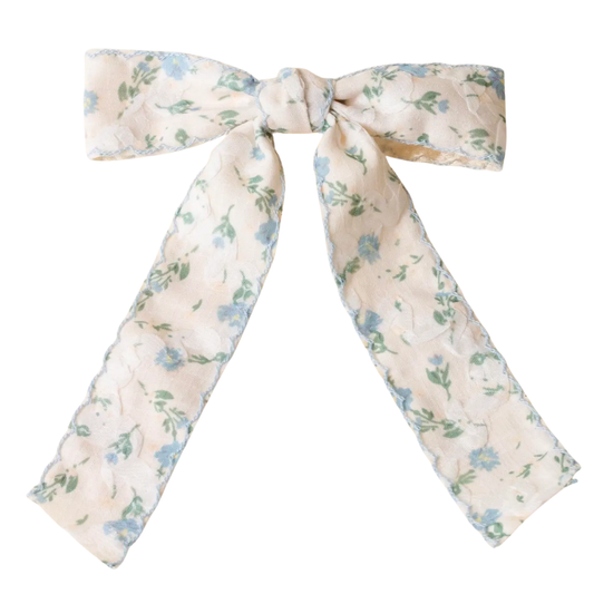 Floral Flair Hair Bow-Blue and White