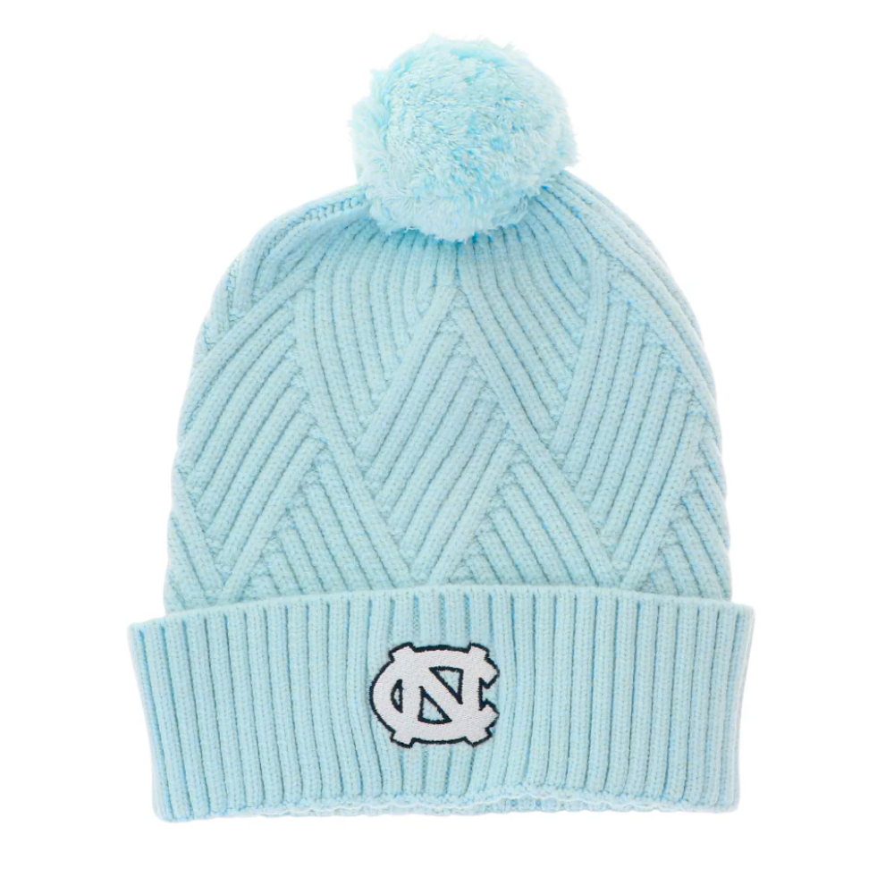 Carolina Blue Winter Knit Hat with Pom for Women