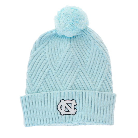 Carolina Blue Winter Knit Hat with Pom for Women