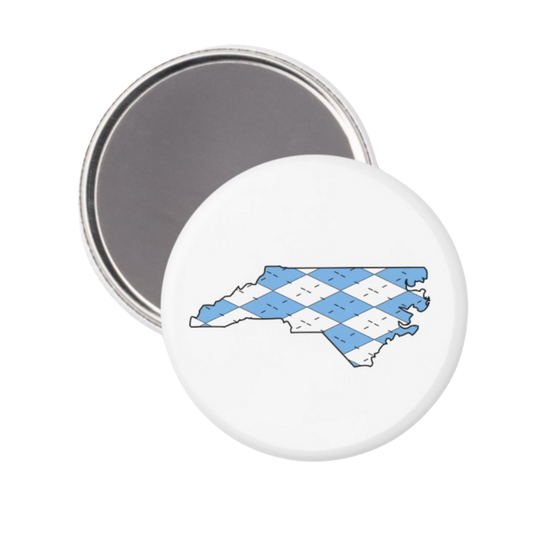 Argyle Blue and White North Carolina State Button Magnet 2.25"