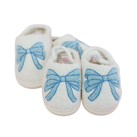 Kids Blue Bow Slippers