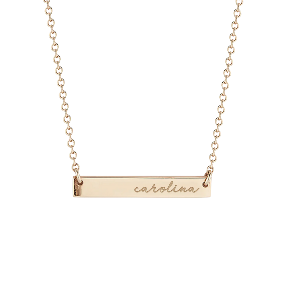 UNC Carolina Cursive Horizontal Bar Necklace in Cavan Gold